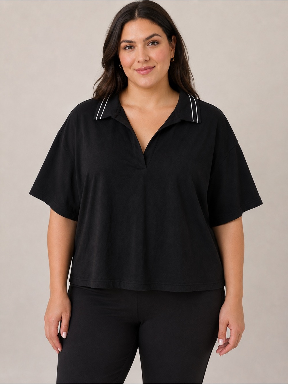 Calia-Black Women's Short Sleeve Polo Top with Contrast Collar